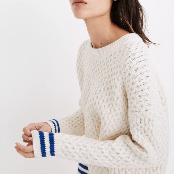 Madewell Stripe-Trim Honeycomb Pullover Sweater in Cotton-Merino Yarn Si… - Picture 3 of 10